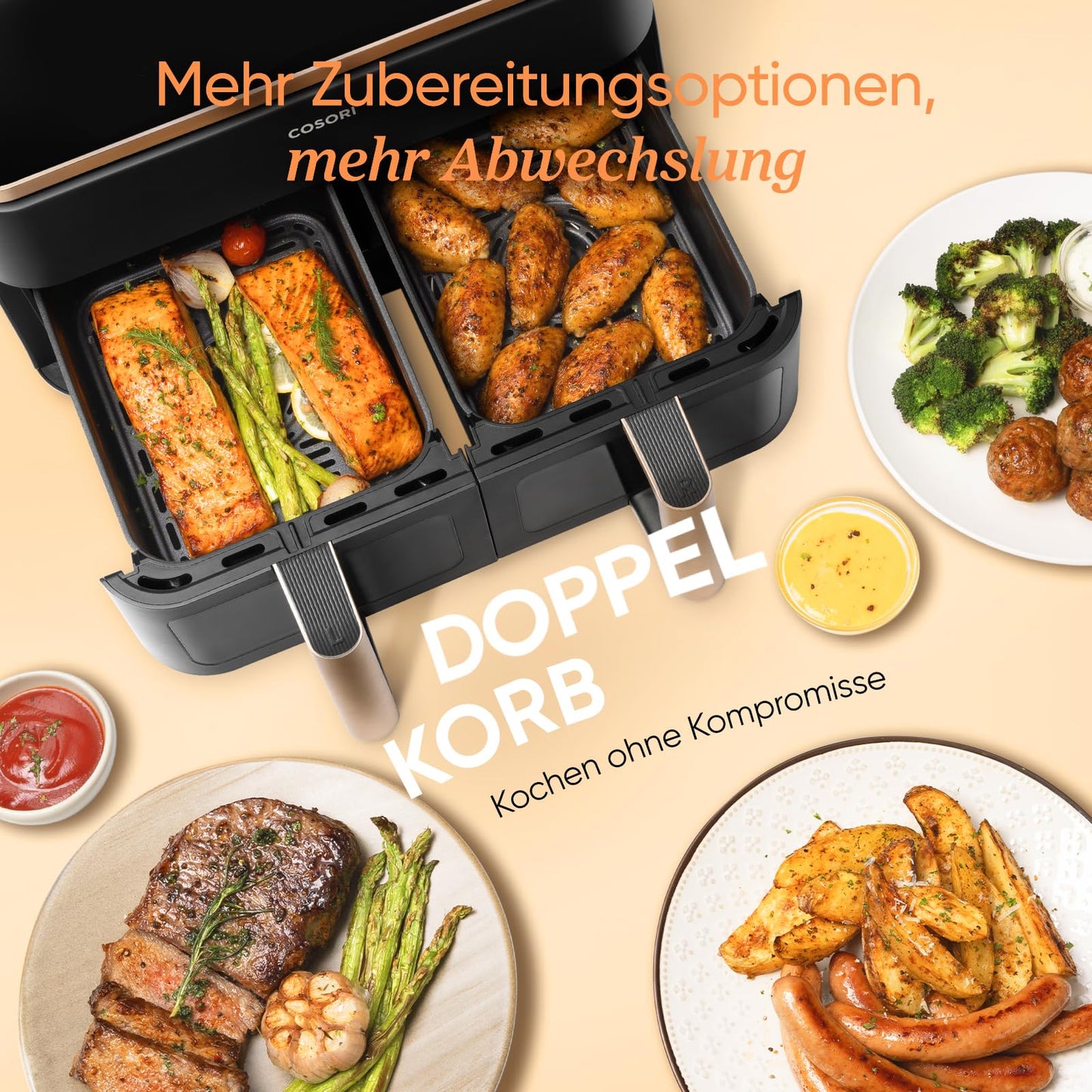Heißluftfritteuse 8,5 L – Dual Zone Airfryer mit Sichtfenster